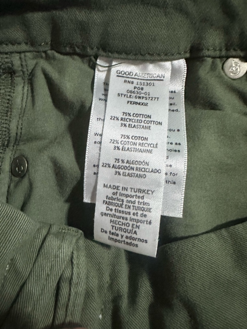Good American Olive Green Twill Good Ease Wide Legged Pants Size 4/27 - Picture 6 of 7
